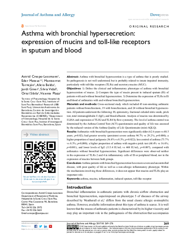 (PDF) Asthma with bronchial hypersecretion: expression of mucins and ...