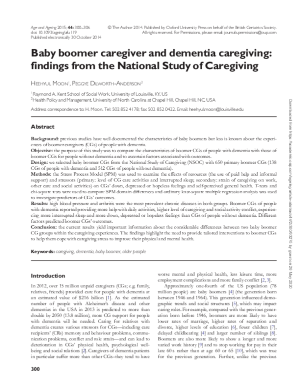 (PDF) Baby boomer caregiver and dementia caregiving: findings from the ...