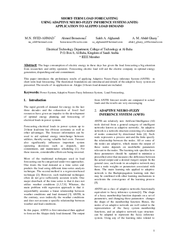 (PDF) Short term load forecasting using an adaptive neural network