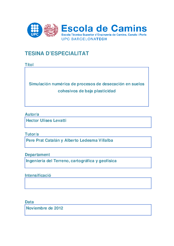 (PDF) Simulación numérica de procesos de desecación en suelos cohesivos ...