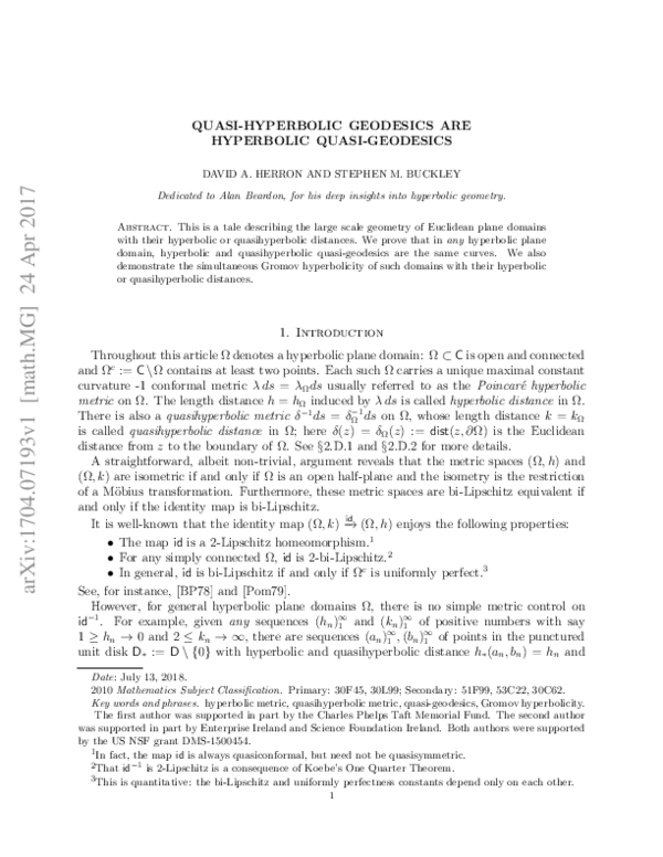 (PDF) Quasihyperbolic geodesics are hyperbolic quasi-geodesics