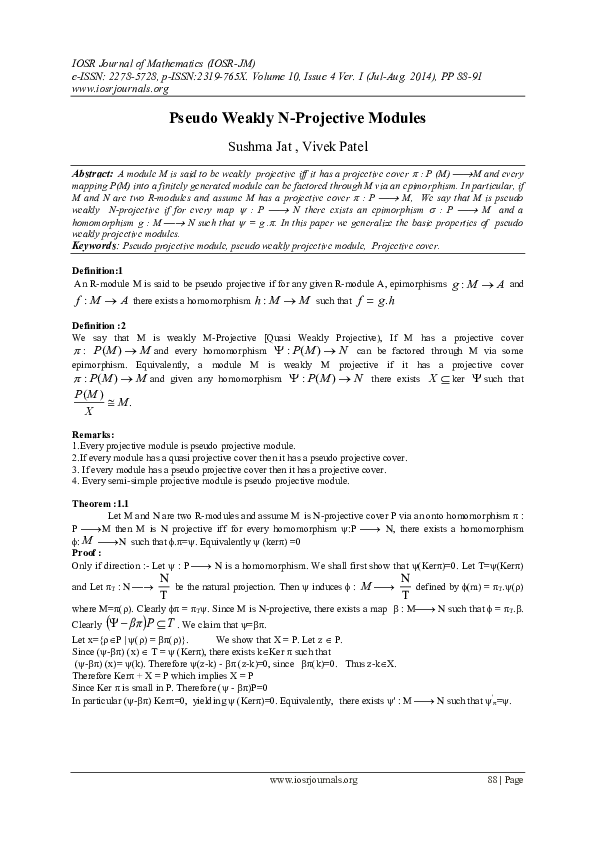 (PDF) Pseudo Weakly N-Projective Modules