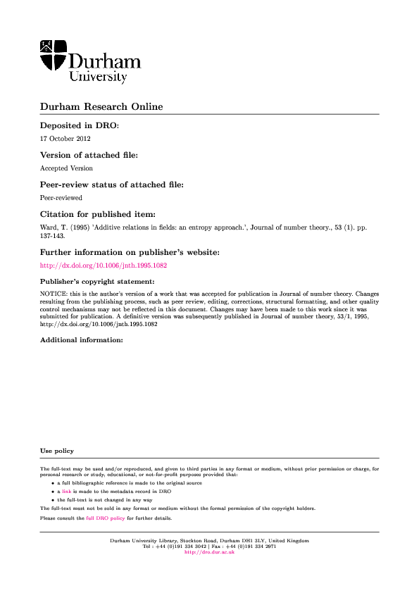 (PDF) Additive Relations in Fields: An Entropy Approach