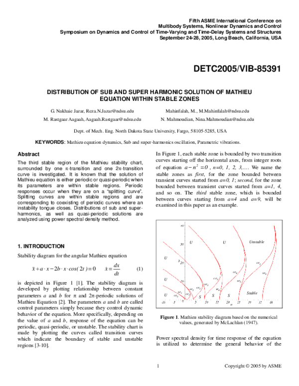 (PDF) Distribution of Sub and Super Harmonic Solution of Mathieu ...