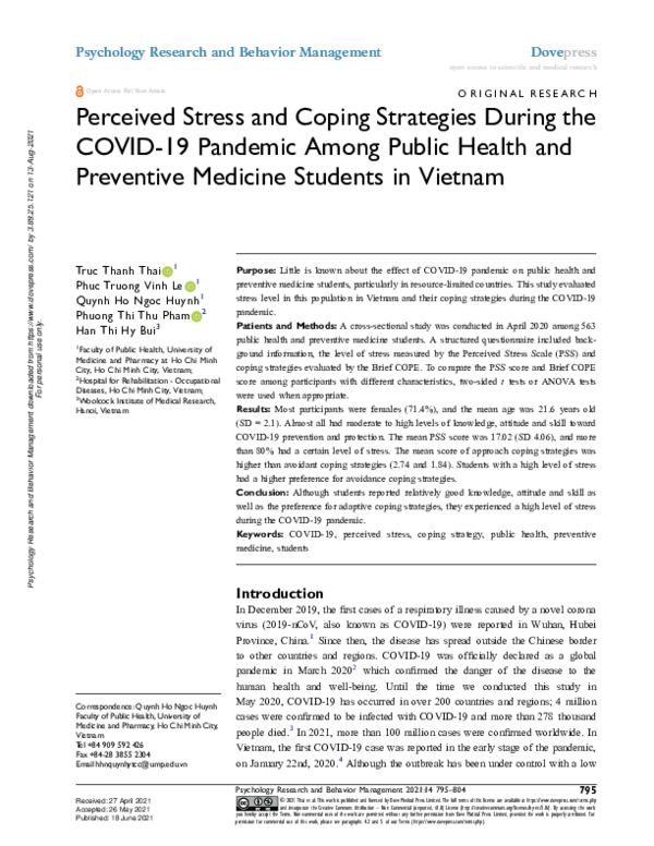 (PDF) Perceived Stress and Coping Strategies During the COVID-19 ...