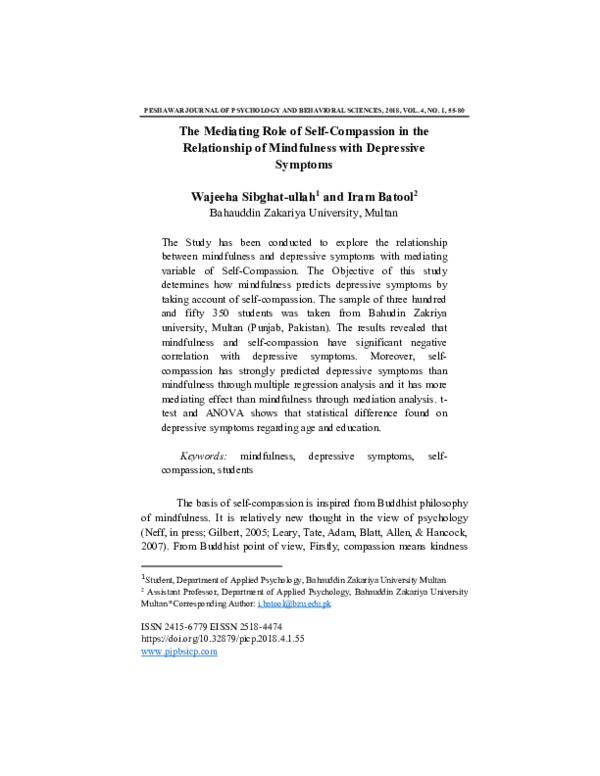 (PDF) The Mediating Role of Self-Compassion in the Relationship of ...