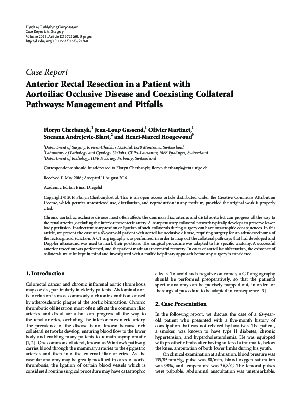 (PDF) Anterior Rectal Resection in a Patient with Aortoiliac Occlusive Disease and Coexisting