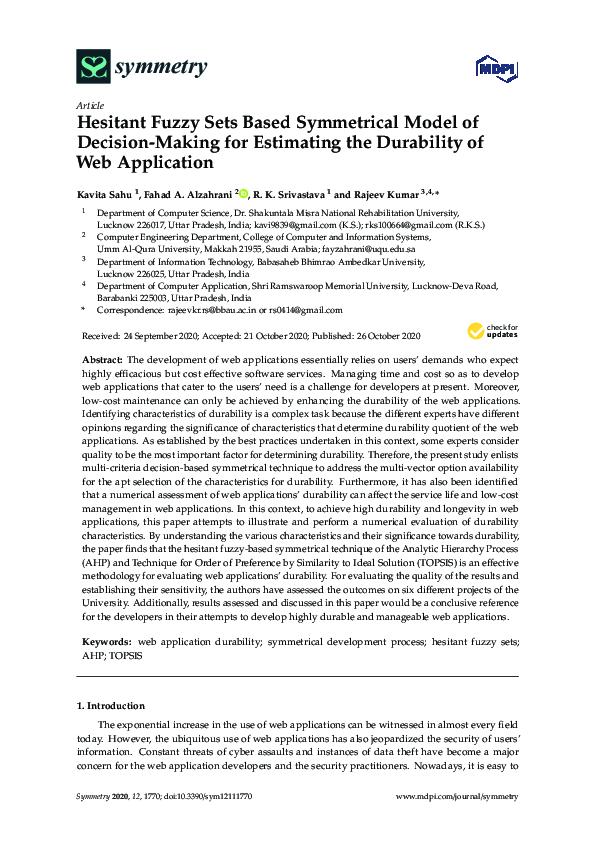 (PDF) Hesitant Fuzzy Sets Based Symmetrical Model of Decision-Making ...
