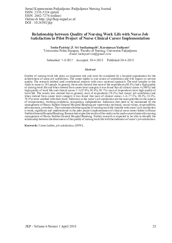 (PDF) Relationship between Quality of Nursing Work Life with Nurse Job ...