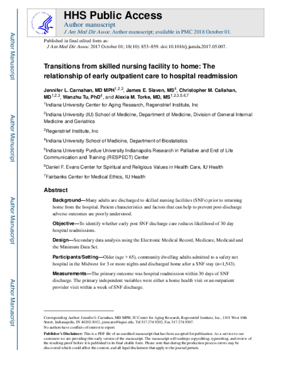 (PDF) Transitions From Skilled Nursing Facility to Home: The ...