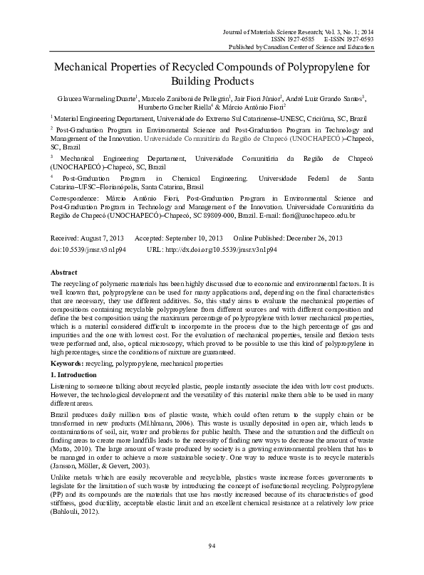 (PDF) Mechanical Properties of Recycled Compounds of Polypropylene for ...