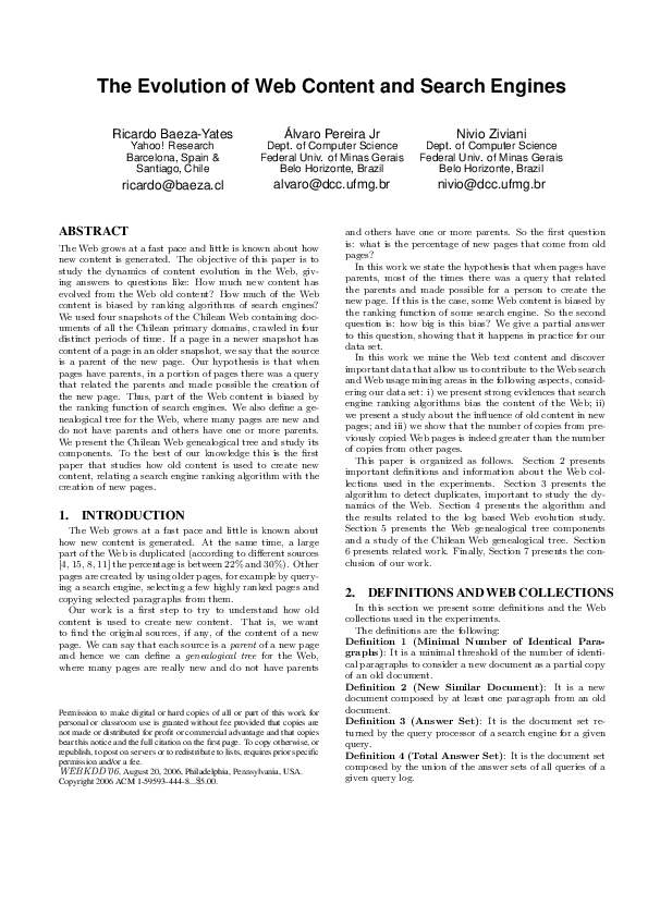 (PDF) The evolution of web content and search engines