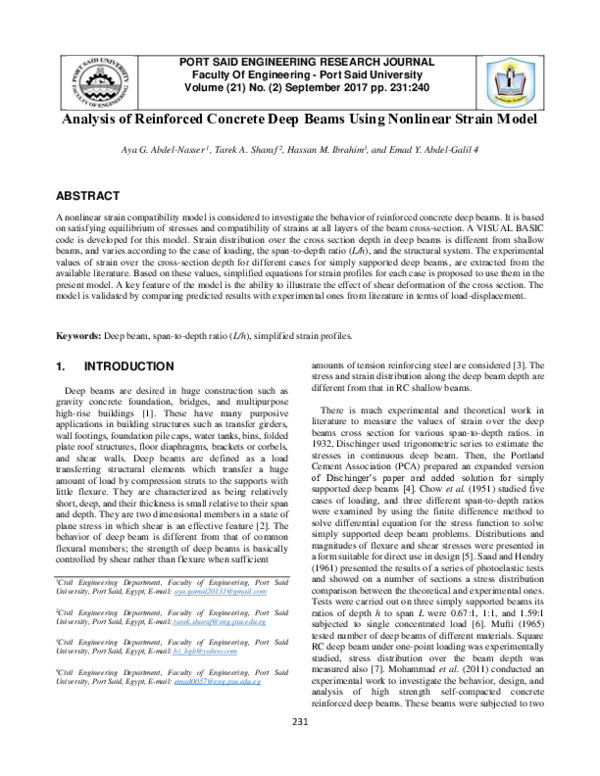 (PDF) Analysis of Reinforced Concrete Deep Beams Using Nonlinear Strain ...