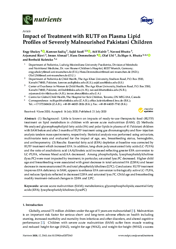 (PDF) Impact of Treatment with RUTF on Plasma Lipid Profiles of ...