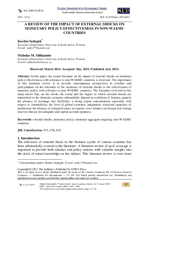 (PDF) A Review of the Impact of External Shocks on Monetary Policy ...