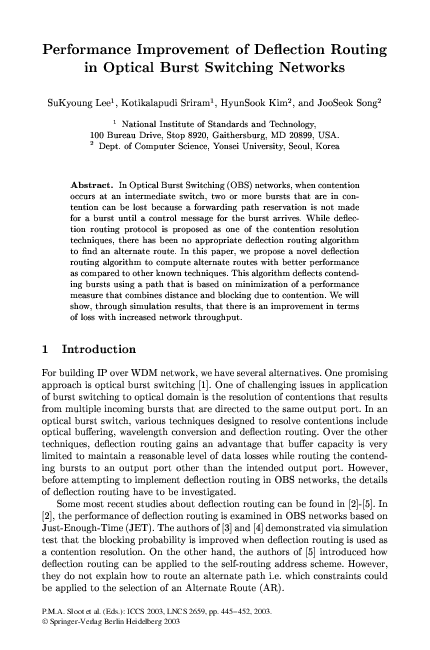 (PDF) Performance Improvement of Deflection Routing in Optical Burst ...