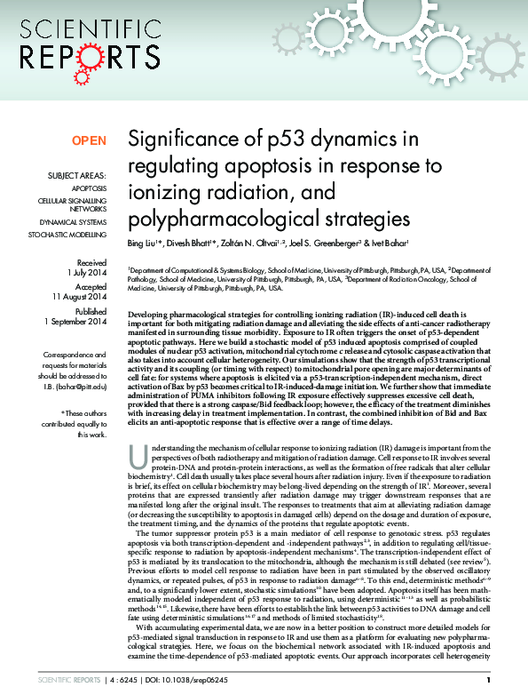 (PDF) Significance of p53 dynamics in regulating apoptosis in response ...