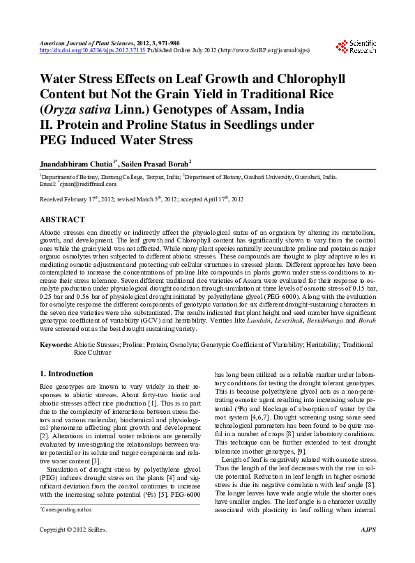 (PDF) Water Stress Effects on Leaf Growth and Chlorophyll Content but ...