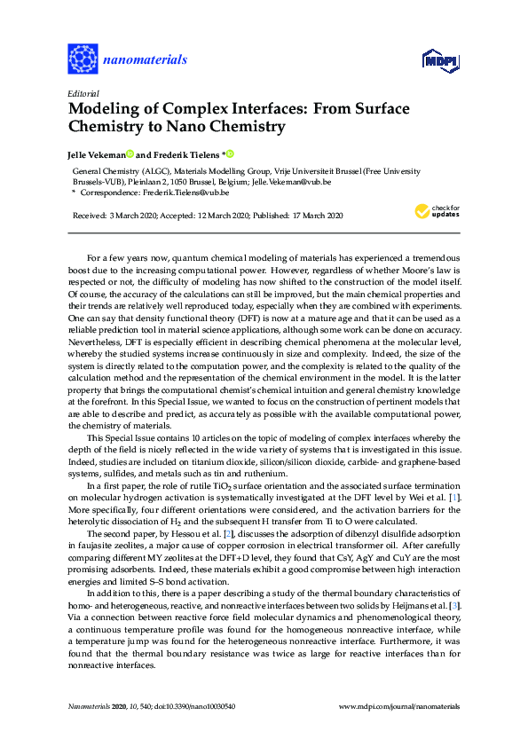 (PDF) Modeling of Complex Interfaces: From Surface Chemistry to Nano ...