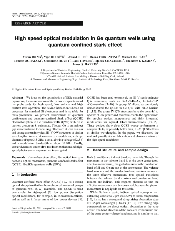 (PDF) High speed optical modulation in Ge quantum wells using quantum ...