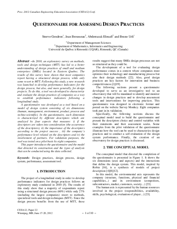 (PDF) Questionnaire for Assessing Design Practices