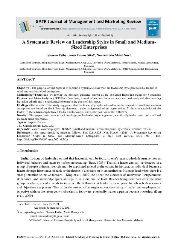 (PDF) A Systematic Review on Leadership Styles in Small and Medium ...