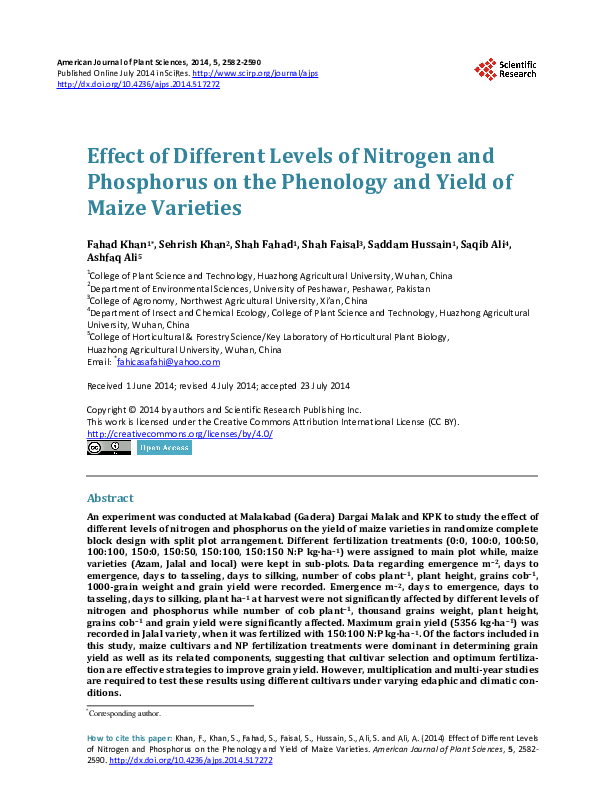 (PDF) Effect of different levels of nitrogen and phosphorus on the ...