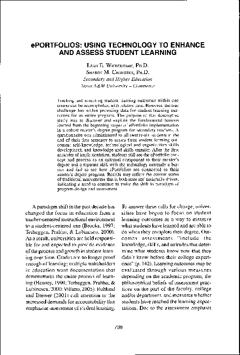 (PDF) ePortfolios: Using technology to enhance and assess student learning