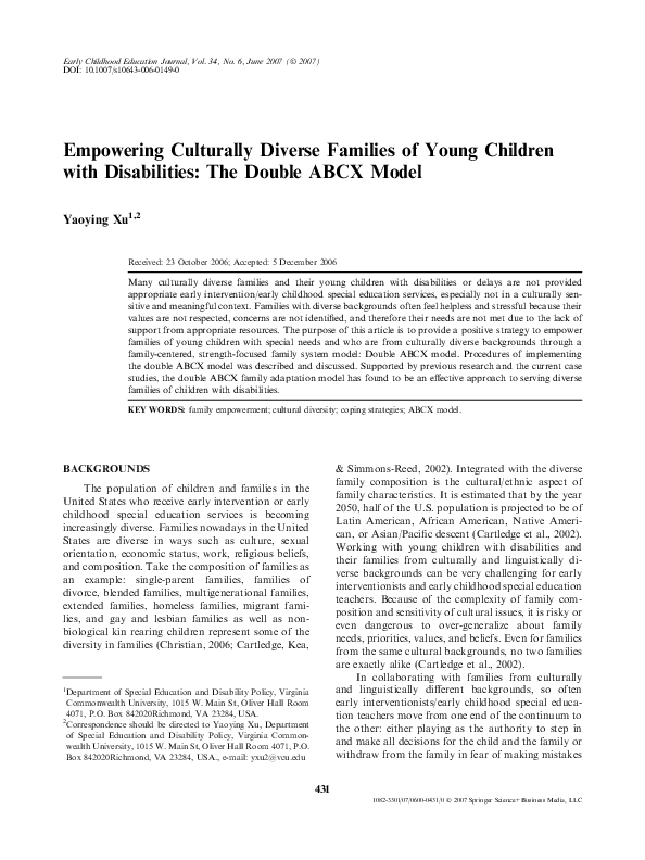 (PDF) Empowering culturally diverse families of young children with ...