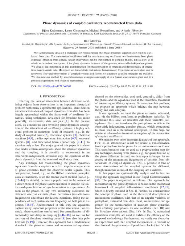 (PDF) Phase dynamics of coupled oscillators reconstructed from data