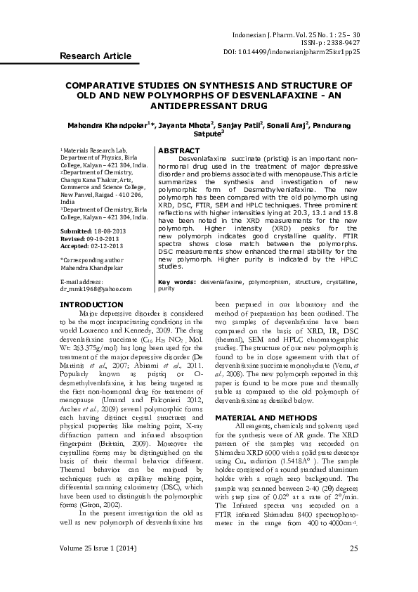 (PDF) Comparative Studies on Synthesis and Structure of Old and New ...