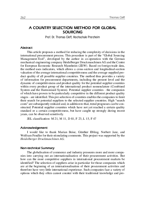 (PDF) A Country Selection Method for Global Sourcing