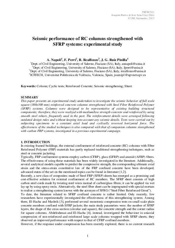 (PDF) Seismic performance of RC columns strengthened with SFRP systems ...