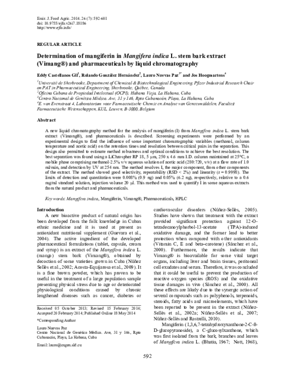 (PDF) Determination of mangiferin in Mangifera indica L. stem bark