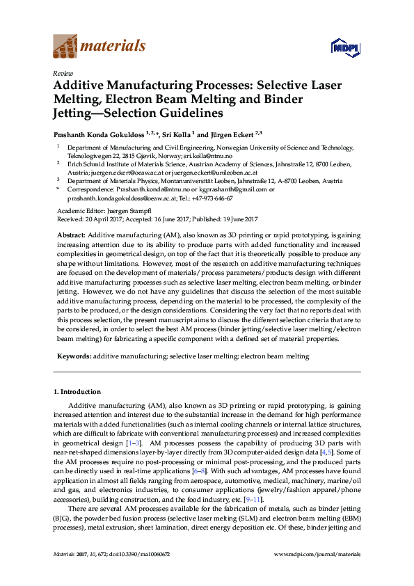 (PDF) Additive Manufacturing Processes: Selective Laser Melting ...