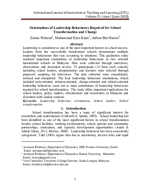 (PDF) Orientations of Leadership Behaviours Required for School ...