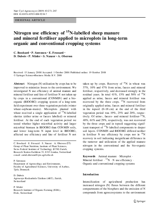 (PDF) Nitrogen use efficiency of 15N-labelled sheep manure and mineral ...