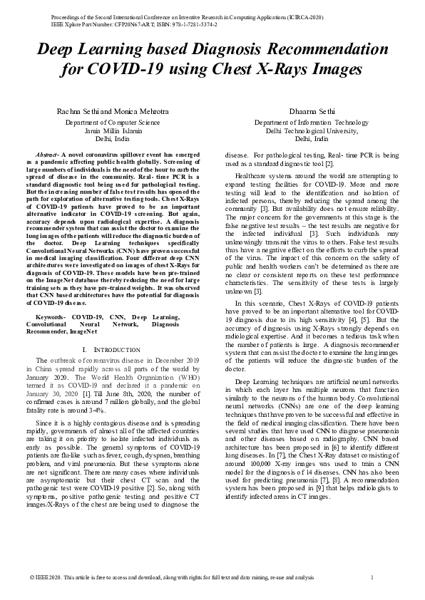 (PDF) Deep Learning based Diagnosis Recommendation for COVID-19 using ...