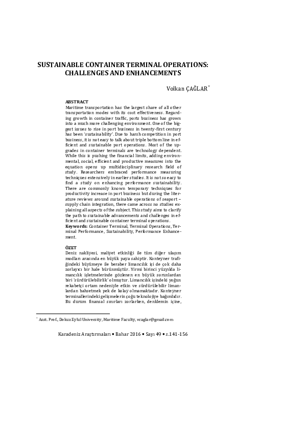 (PDF) Sustainable Container Terminal Operations: Challenges and ...