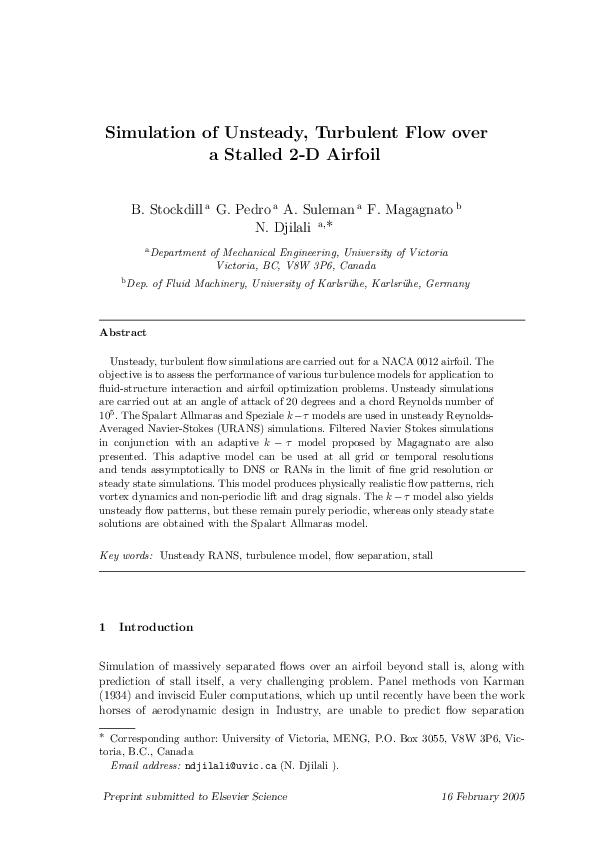(PDF) Simulation of unsteady turbulent flow over a stalled airfoil