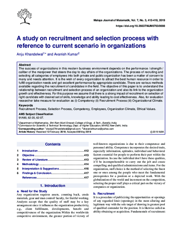 (PDF) A study on recruitment and selection process with reference to ...