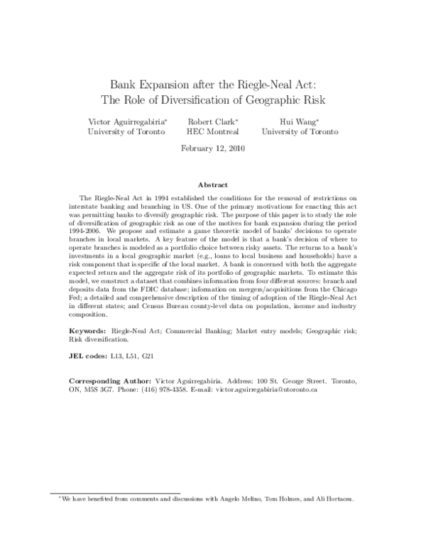 (PDF) Bank Expansion after the Riegle-Neal Act: The Role of ...