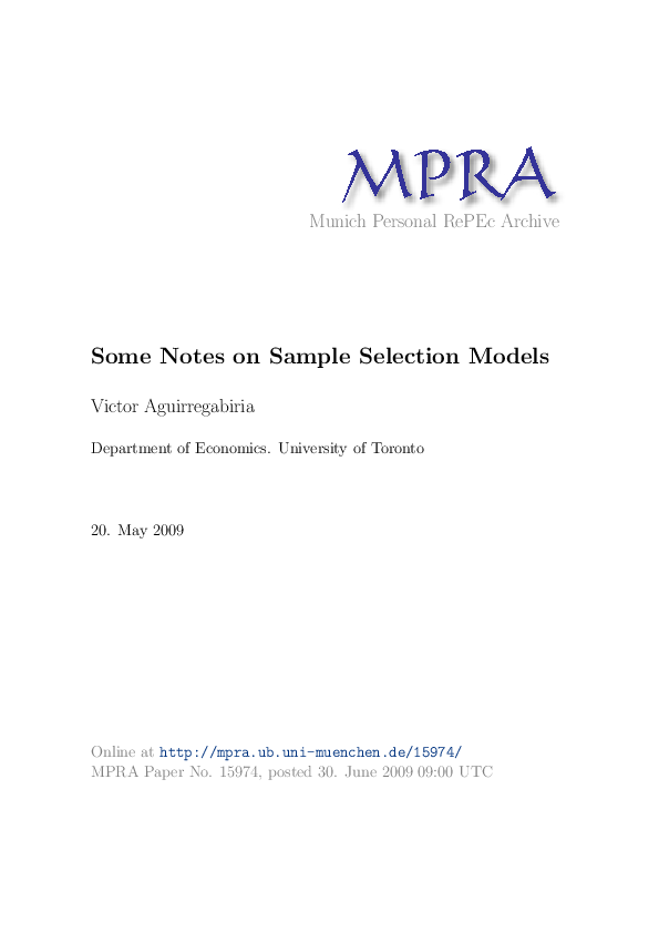 (PDF) Some Notes on Sample Selection Models