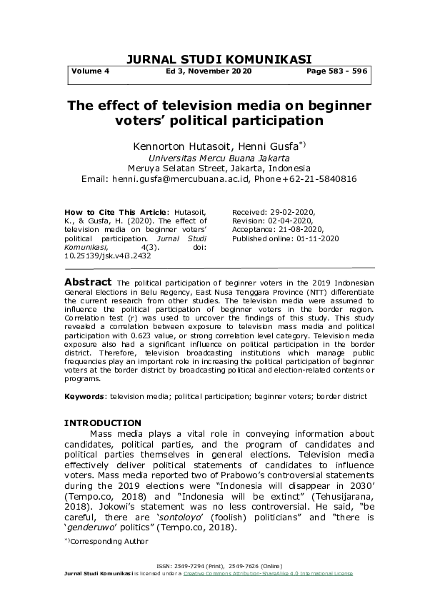 (PDF) The effect of television media on beginner voters’ political ...
