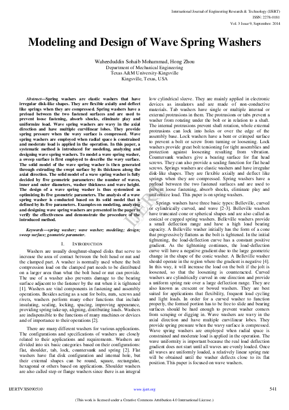 (PDF) Modeling and Design of Wave Spring Washers Waheeduddin Sohaib Mohammad Academia.edu