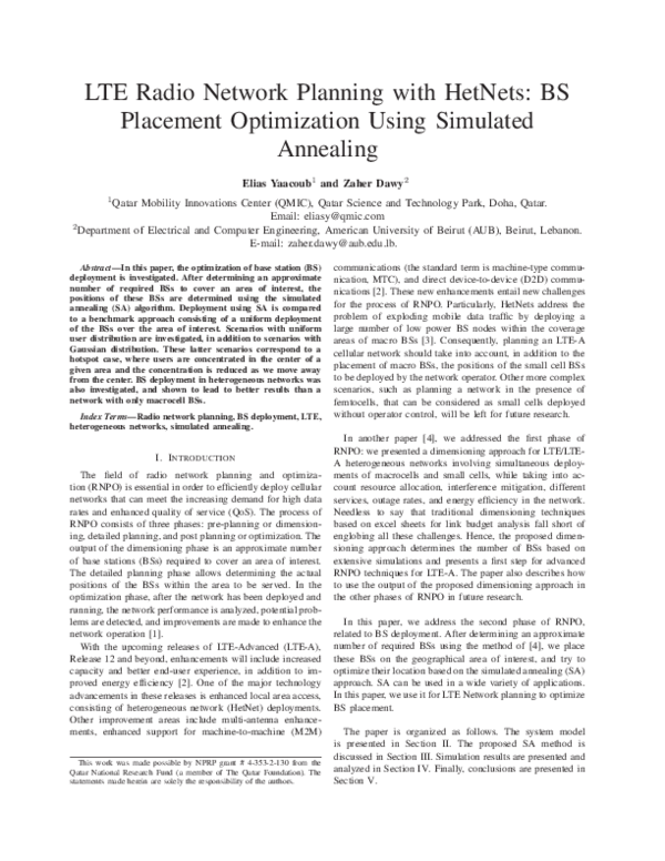 (PDF) LTE radio network planning with HetNets: BS placement ...