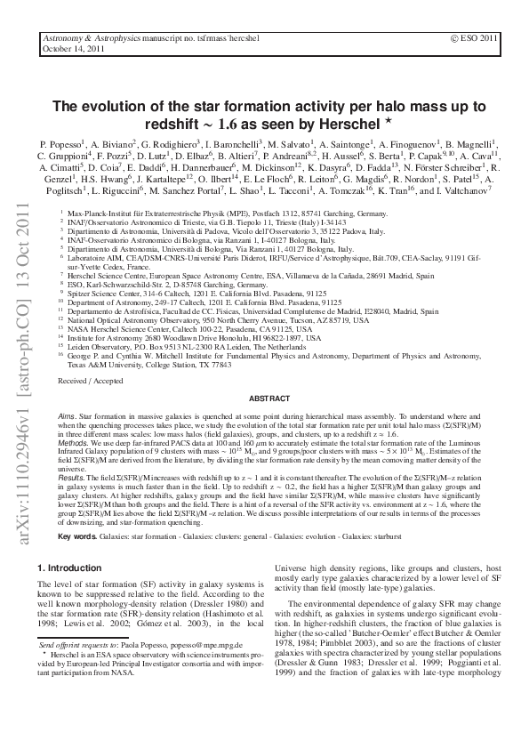(PDF) The evolution of the star formation activity per halo mass up to ...
