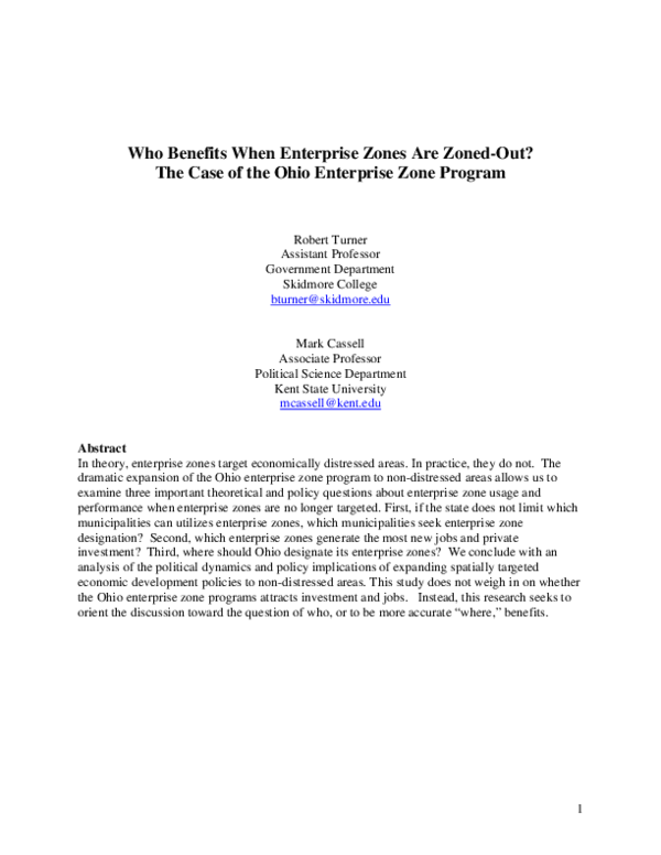 (PDF) Who Benefits When Enterprise Zones Are ZonedOut? The Case of the Ohio Enterprise Zone