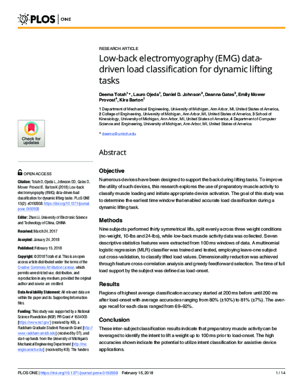 (PDF) Low-back electromyography (EMG) data-driven load classification ...