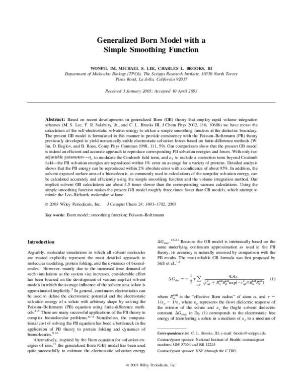 (PDF) Generalized born model with a simple smoothing function